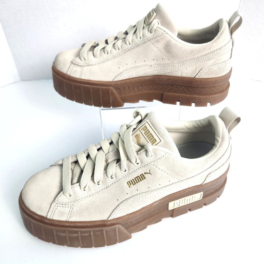 Puma Mayze Gum Marshmallow Beige Suede Platform Sneakers 381887-01 8